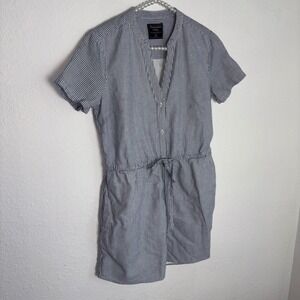 Abercrombie Fitch Striped Linen Blend Button Up Short dress blue striped XS
